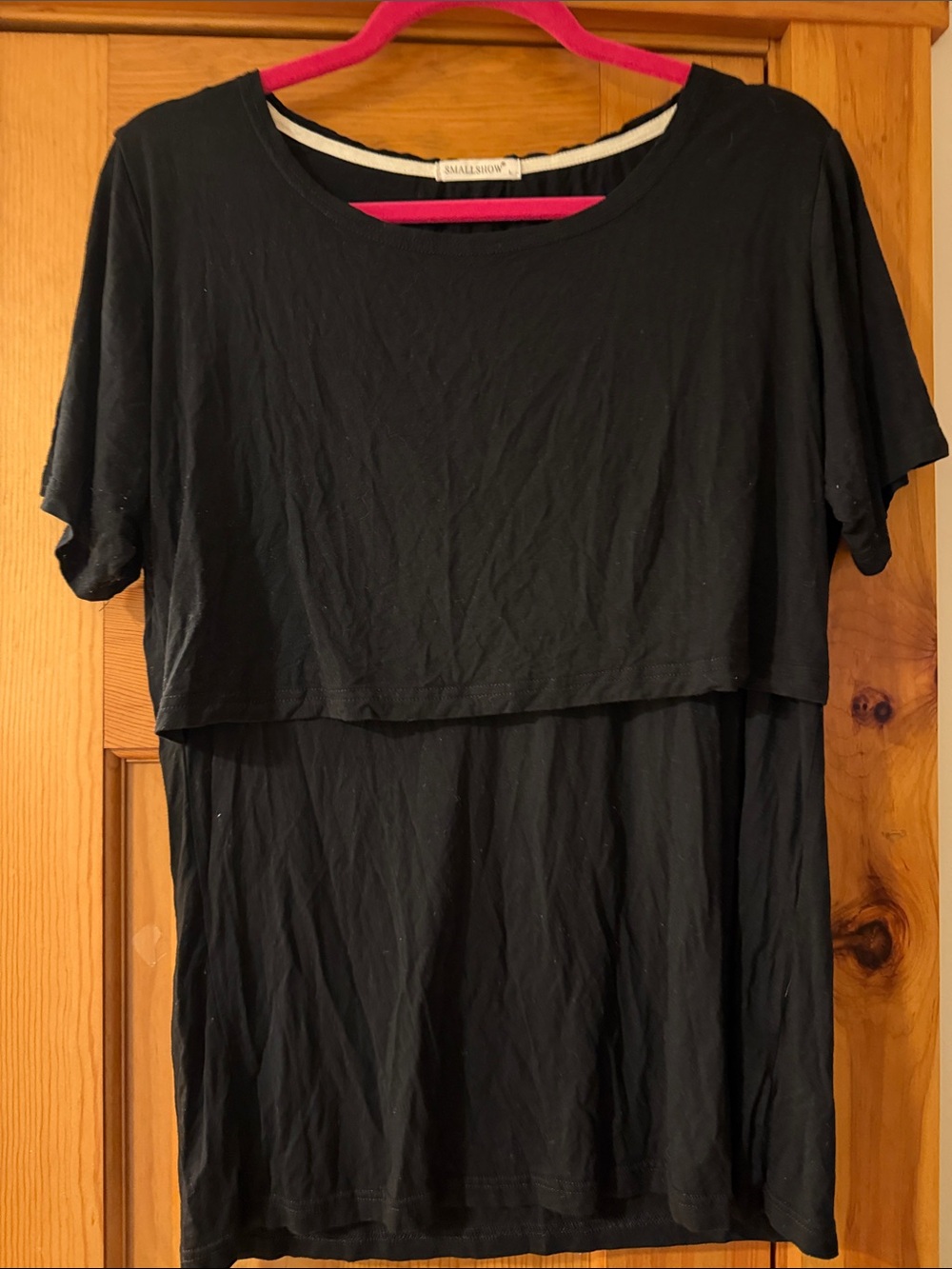 Smallshow Maternity Black Short-Sleeve Layered Nursing Tee Top size L